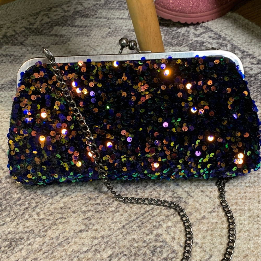 Patricia Nash NWOT NEW potentate frame bag blue payettes sequin party cruise